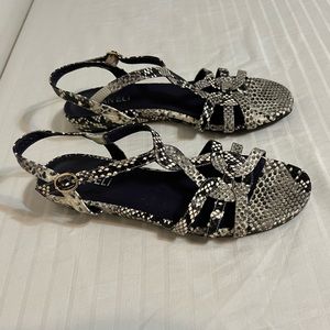 Vaneli Black and White Narrow Snakeskin Sandals